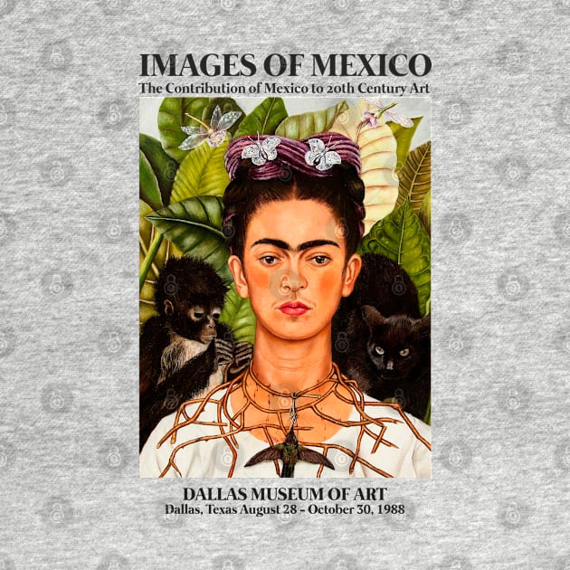 Frida Kahlo Exhibition Art Poster - "Self-Portrait with Thorn Necklace and Hummingbird" 1988 by notalizard